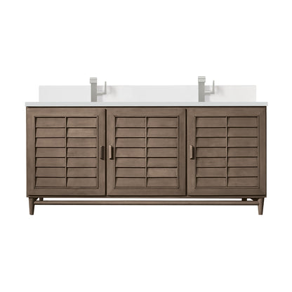 James Martin Vanities Portland 72" Whitewashed Walnut Double Vanity With Single Hole 3 cm White Zeus Quartz Top & Backsplash