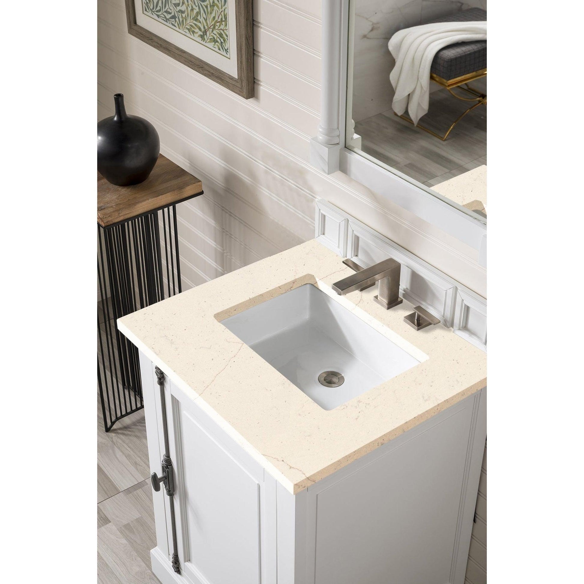 James Martin Vanities Providence 26" Bright White Single Vanity Cabinet With 3cm Eternal Marfil Quartz Top