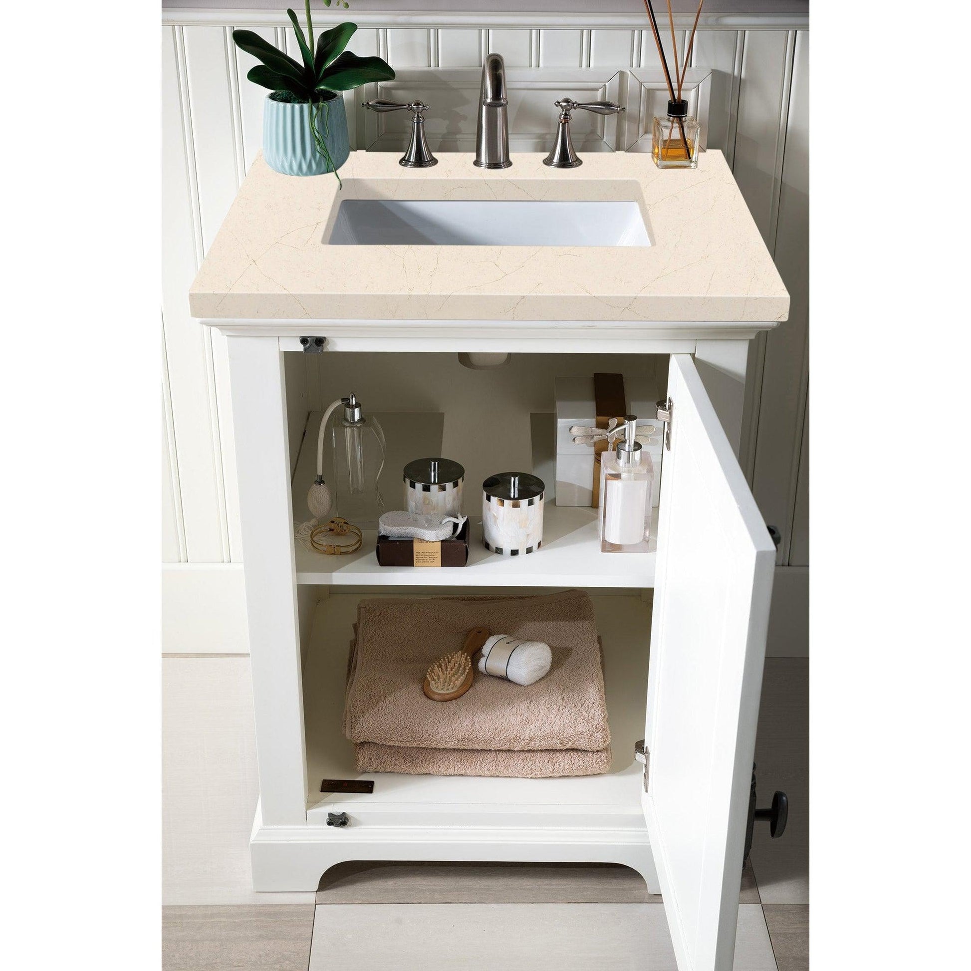 James Martin Vanities Providence 26" Bright White Single Vanity Cabinet With 3cm Eternal Marfil Quartz Top