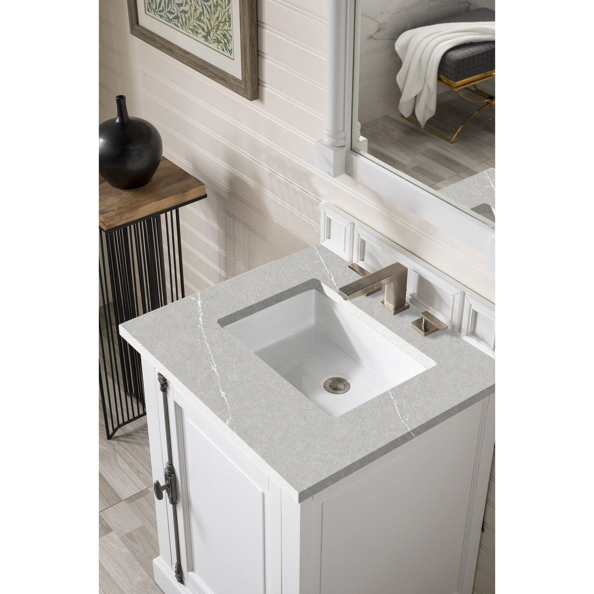 James Martin Vanities Providence 26" Bright White Single Vanity Cabinet With 3cm Eternal Serena Quartz Top