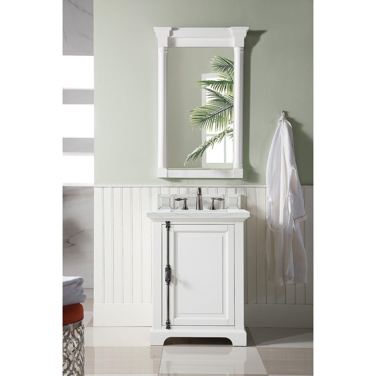 James Martin Vanities Providence 26" Bright White Single Vanity Cabinet With 3cm Ethereal Noctis Quartz Top