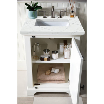 James Martin Vanities Providence 26" Bright White Single Vanity Cabinet With 3cm Ethereal Noctis Quartz Top