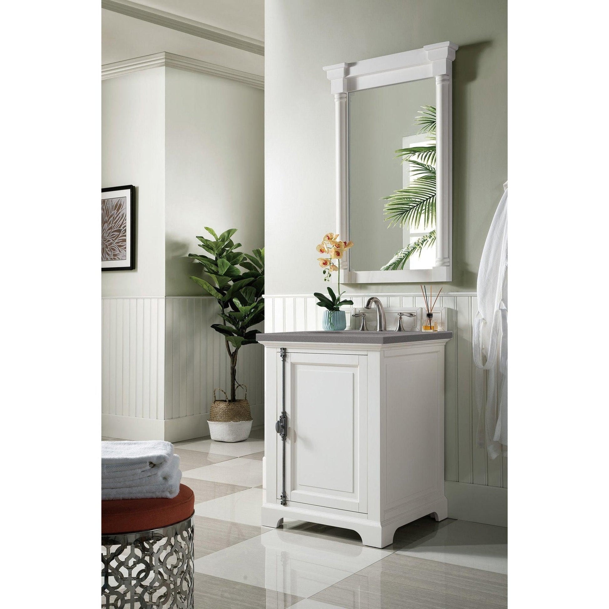 James Martin Vanities Providence 26" Bright White Single Vanity Cabinet With 3cm Grey Expo Quartz Top