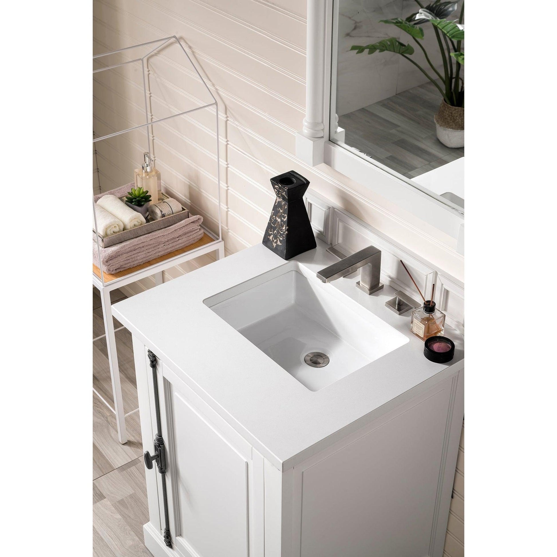 James Martin Vanities Providence 26" Bright White Single Vanity Cabinet With 3cm White Zeus Quartz Top