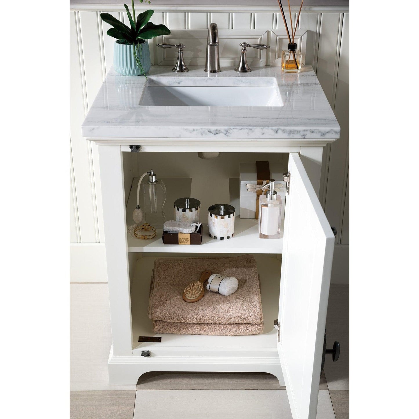 James Martin Vanities Providence 26" Bright White Single Vanity With 3cm Arctic Fall Solid Surface Top