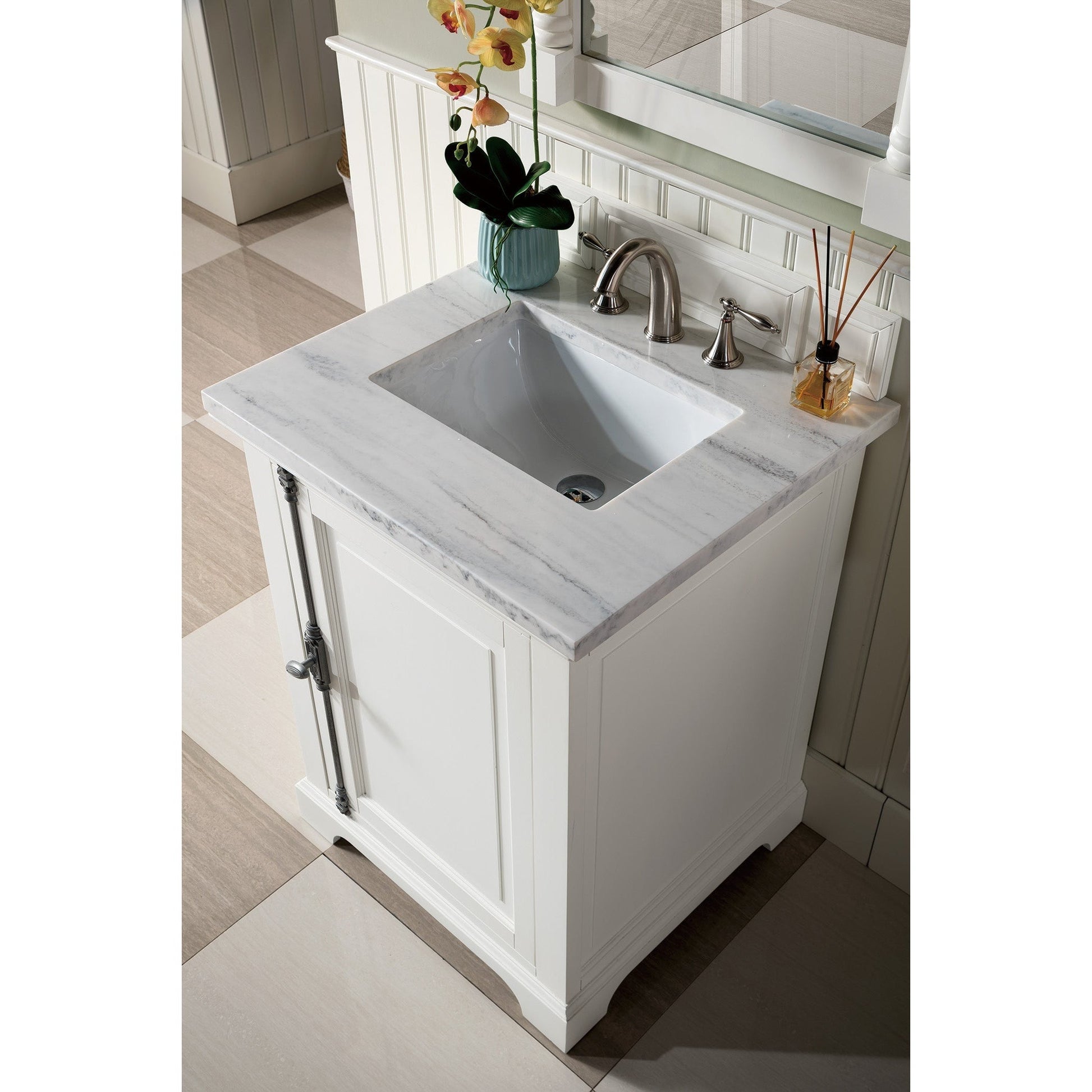 James Martin Vanities Providence 26" Bright White Single Vanity With 3cm Arctic Fall Solid Surface Top