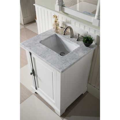 James Martin Vanities Providence 26" Bright White Single Vanity With 3cm Carrara Marble Top