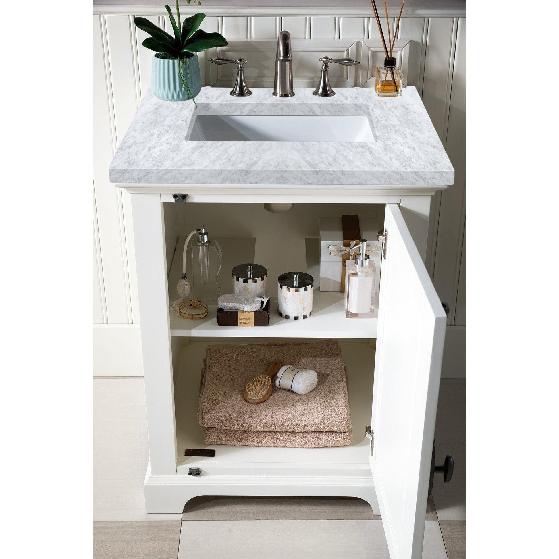 James Martin Vanities Providence 26" Bright White Single Vanity With 3cm Carrara Marble Top