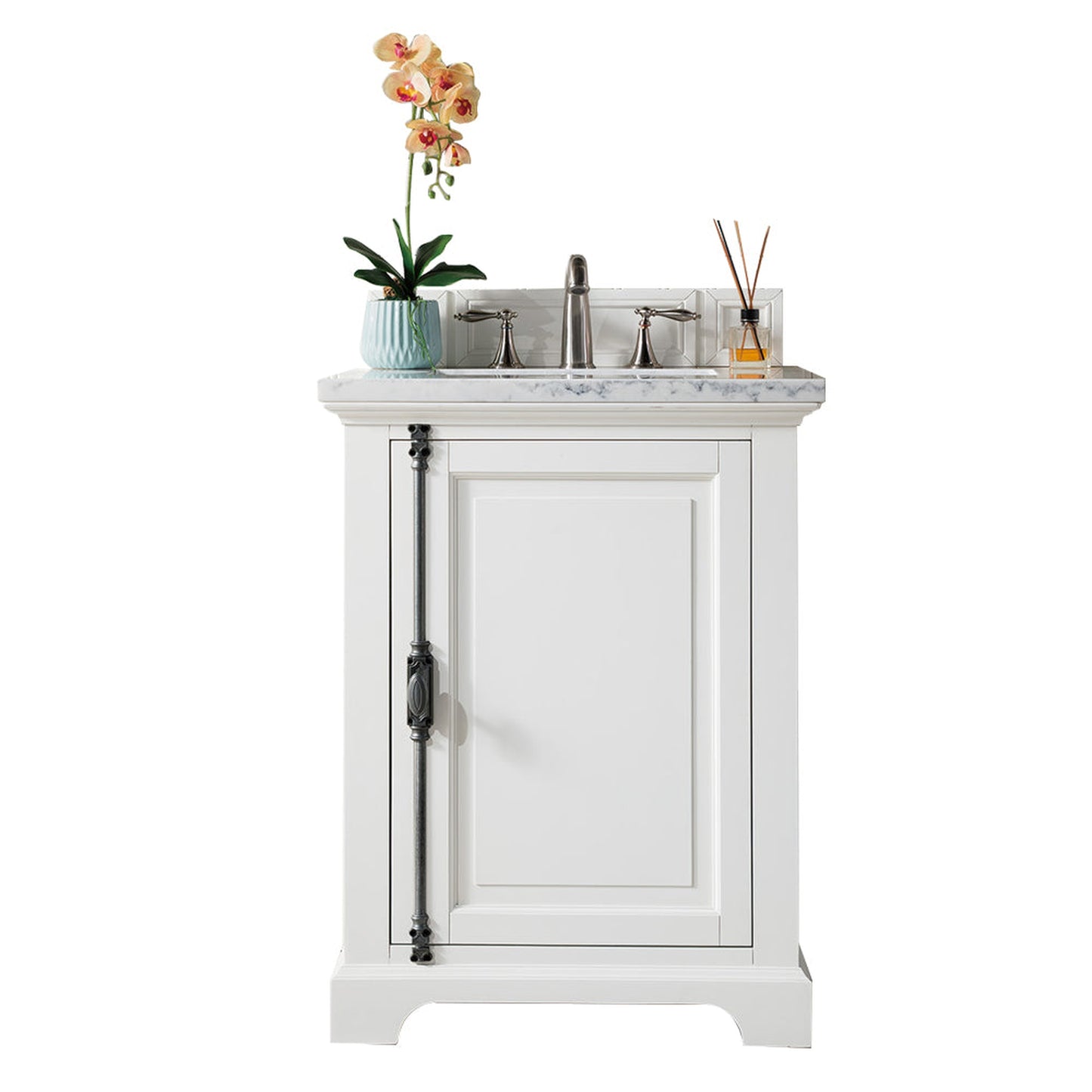 James Martin Vanities Providence 26" Bright White Single Vanity With 3cm Carrara Marble Top