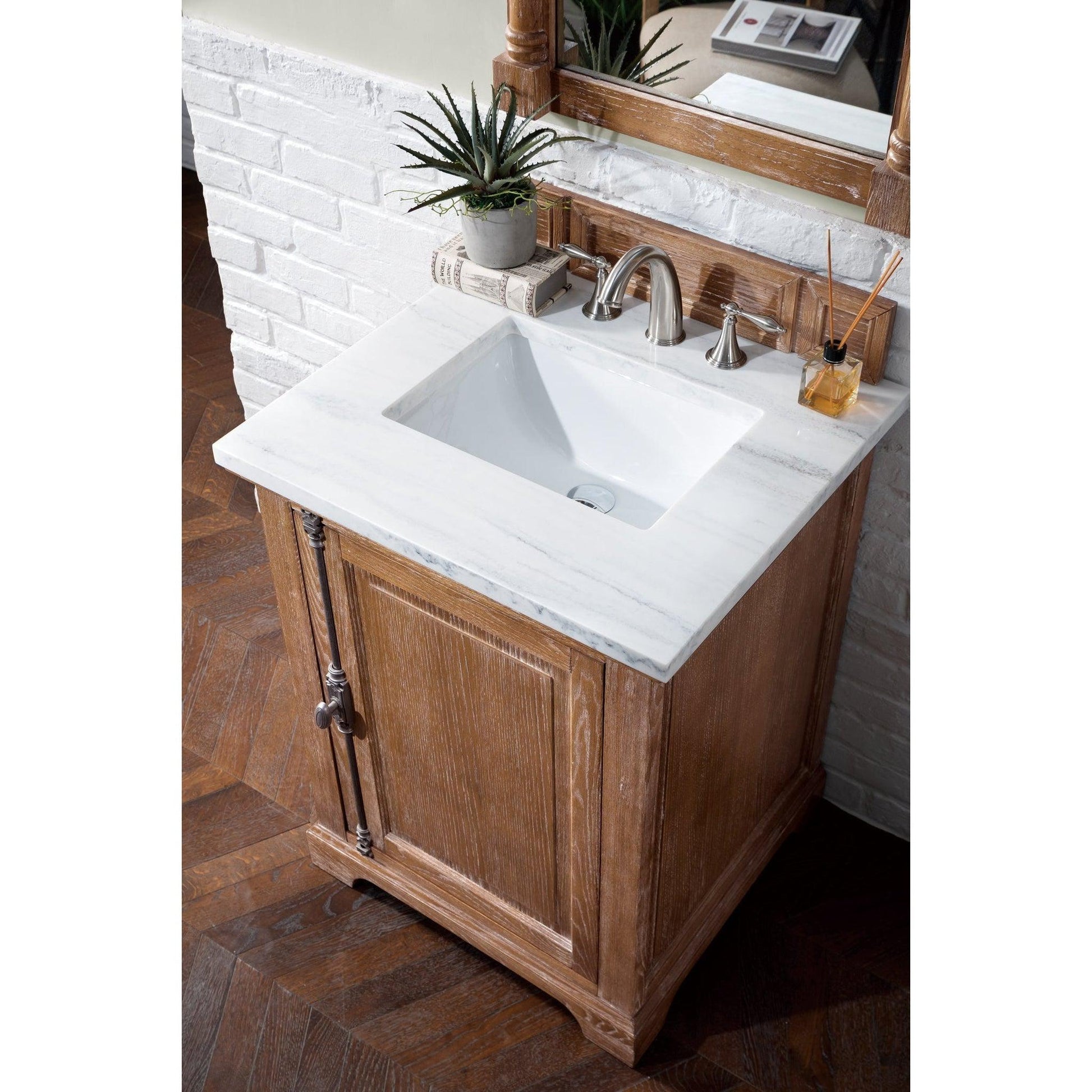 James Martin Vanities Providence 26" Driftwood Single Vanity With 3cm Arctic Fall Solid Surface Top