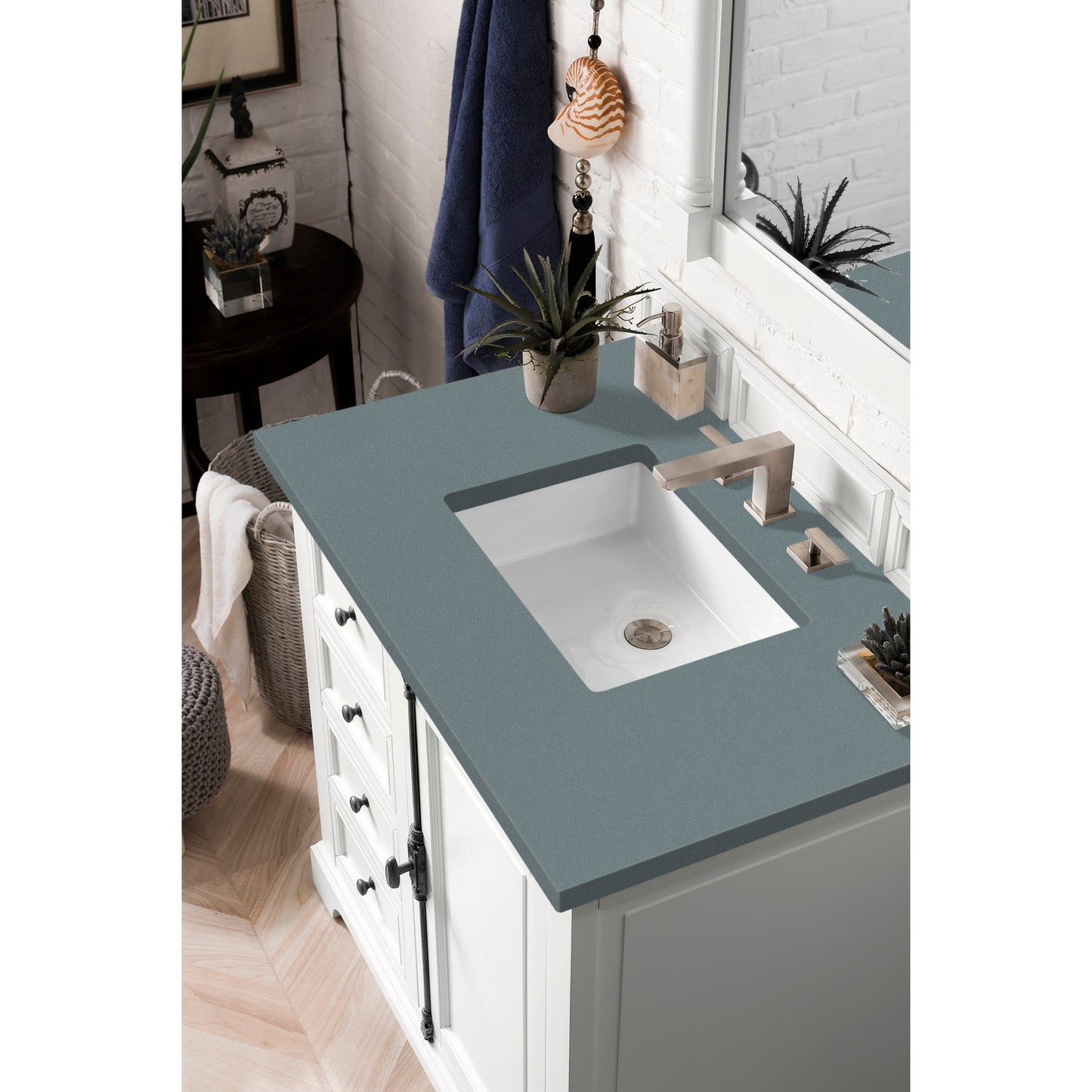 James Martin Vanities Providence 36" Bright White Single Vanity Cabinet With 3cm Cala Blue Quartz Top