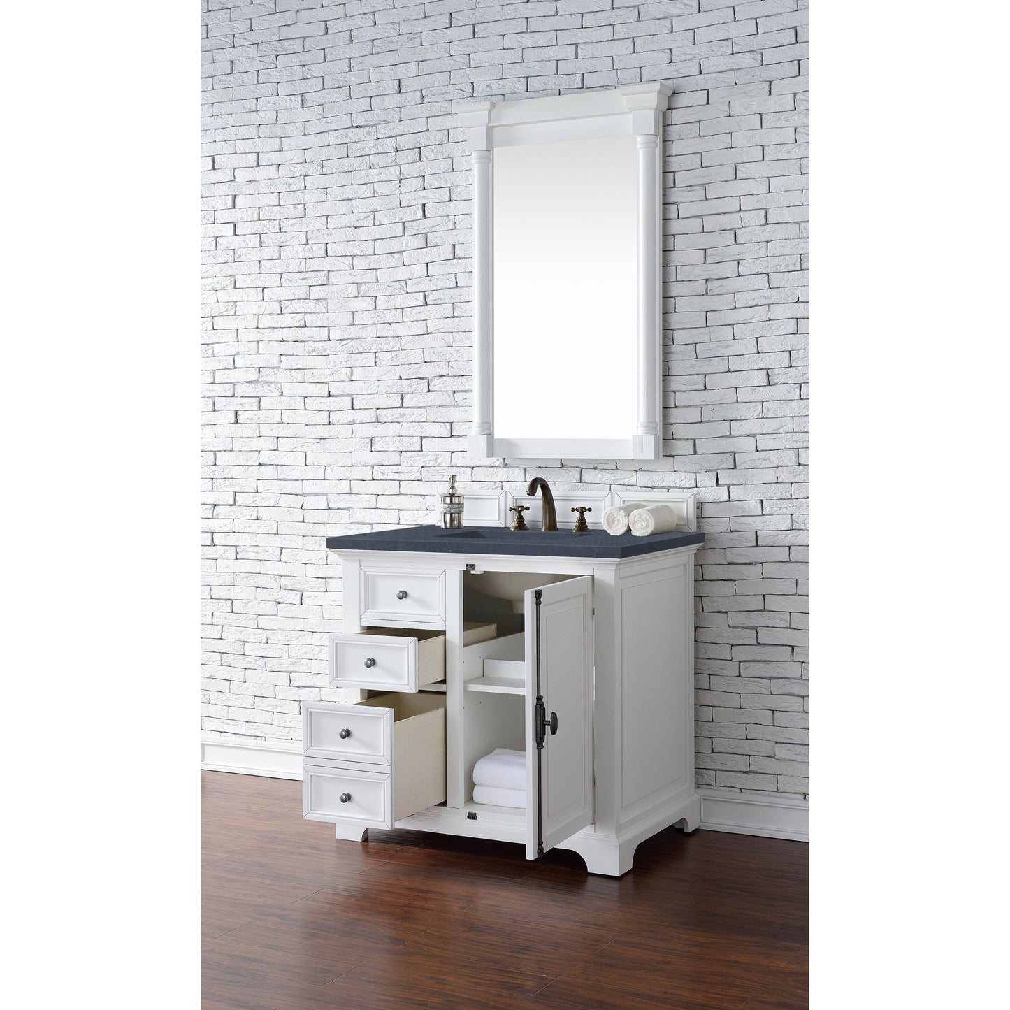 James Martin Vanities Providence 36" Bright White Single Vanity Cabinet With 3cm Charcoal Soapstone Quartz Top