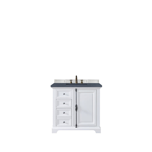 James Martin Vanities Providence 36" Bright White Single Vanity Cabinet With 3cm Charcoal Soapstone Quartz Top