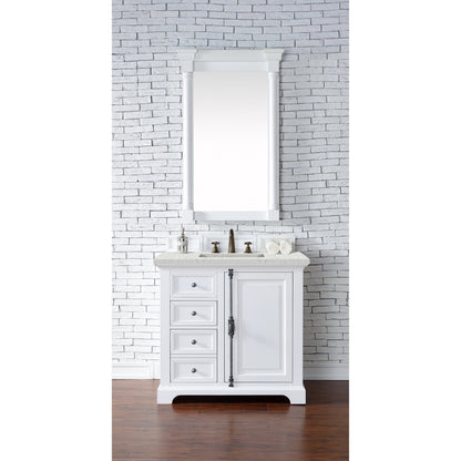 James Martin Vanities Providence 36" Bright White Single Vanity Cabinet With 3cm Eternal Jasmine Pearl Quartz Top