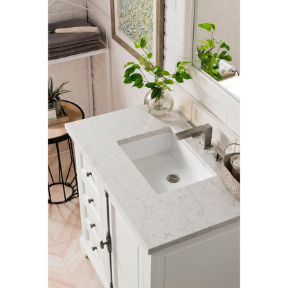 James Martin Vanities Providence 36" Bright White Single Vanity Cabinet With 3cm Eternal Jasmine Pearl Quartz Top