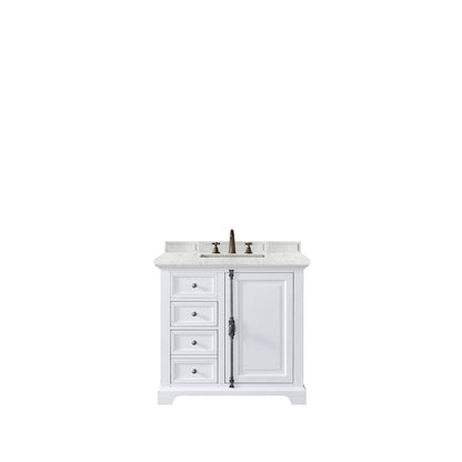 James Martin Vanities Providence 36" Bright White Single Vanity Cabinet With 3cm Eternal Jasmine Pearl Quartz Top