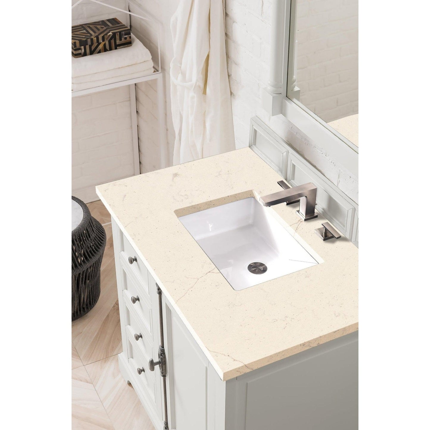 James Martin Vanities Providence 36" Bright White Single Vanity Cabinet With 3cm Eternal Marfil Quartz Top