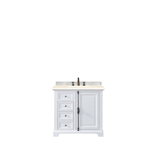 James Martin Vanities Providence 36" Bright White Single Vanity Cabinet With 3cm Eternal Marfil Quartz Top