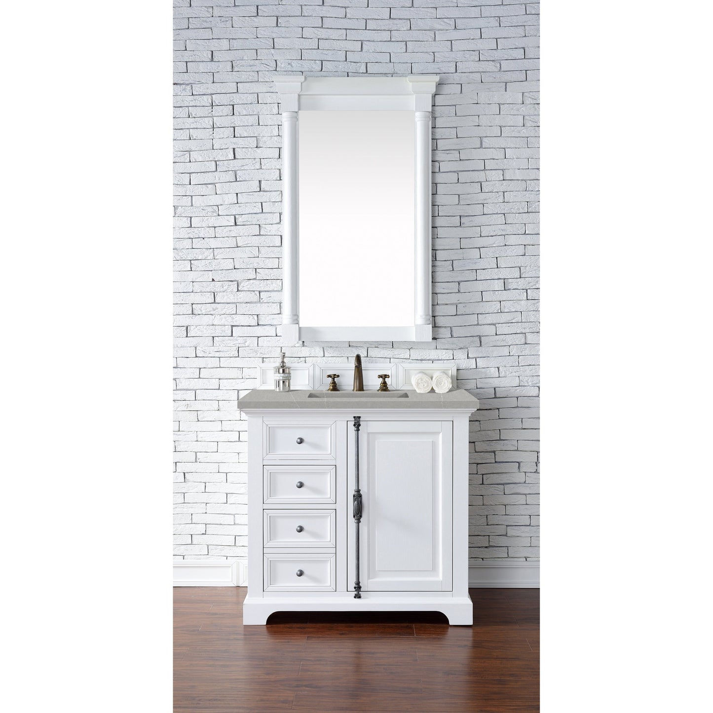 James Martin Vanities Providence 36" Bright White Single Vanity Cabinet With 3cm Eternal Serena Quartz Top