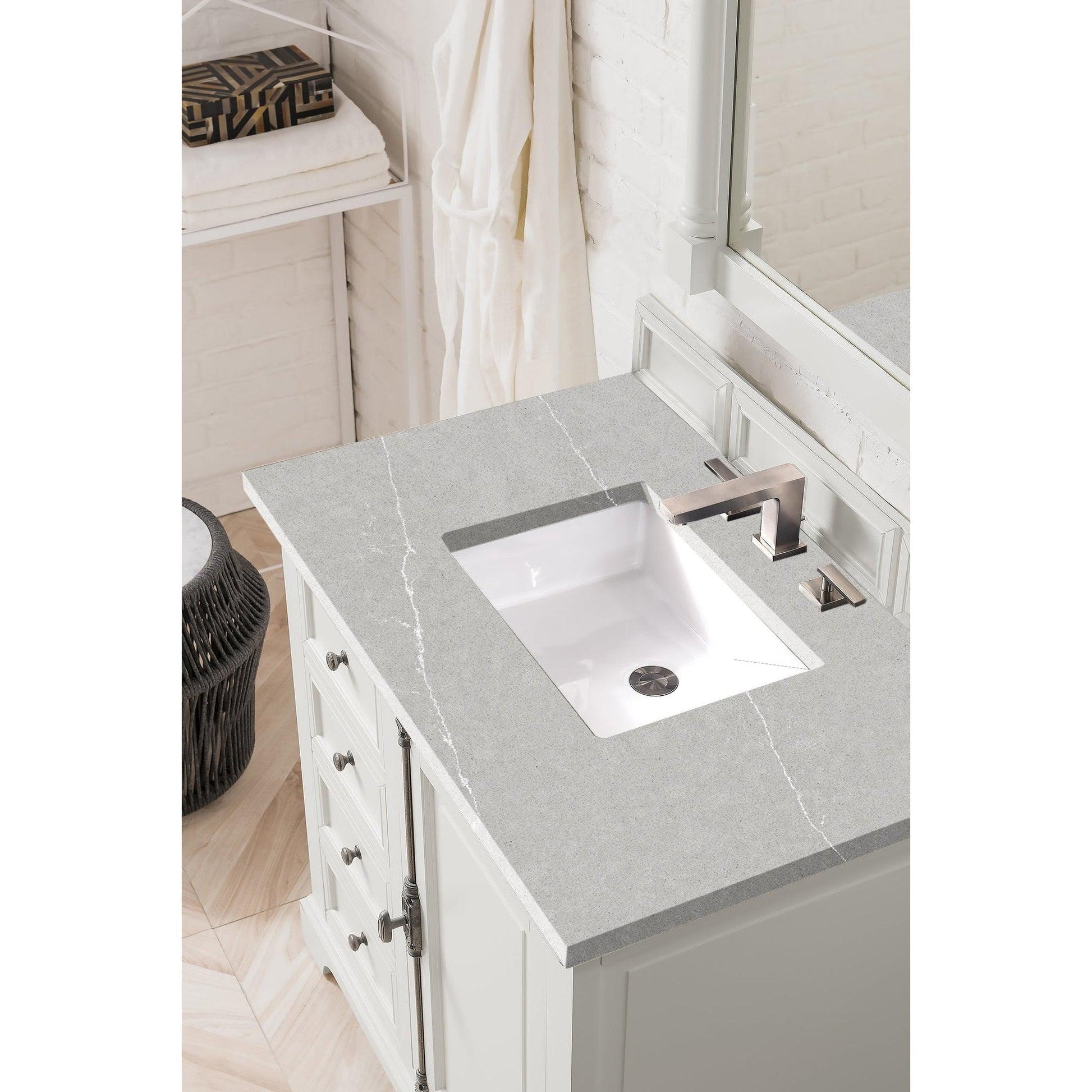 James Martin Vanities Providence 36" Bright White Single Vanity Cabinet With 3cm Eternal Serena Quartz Top