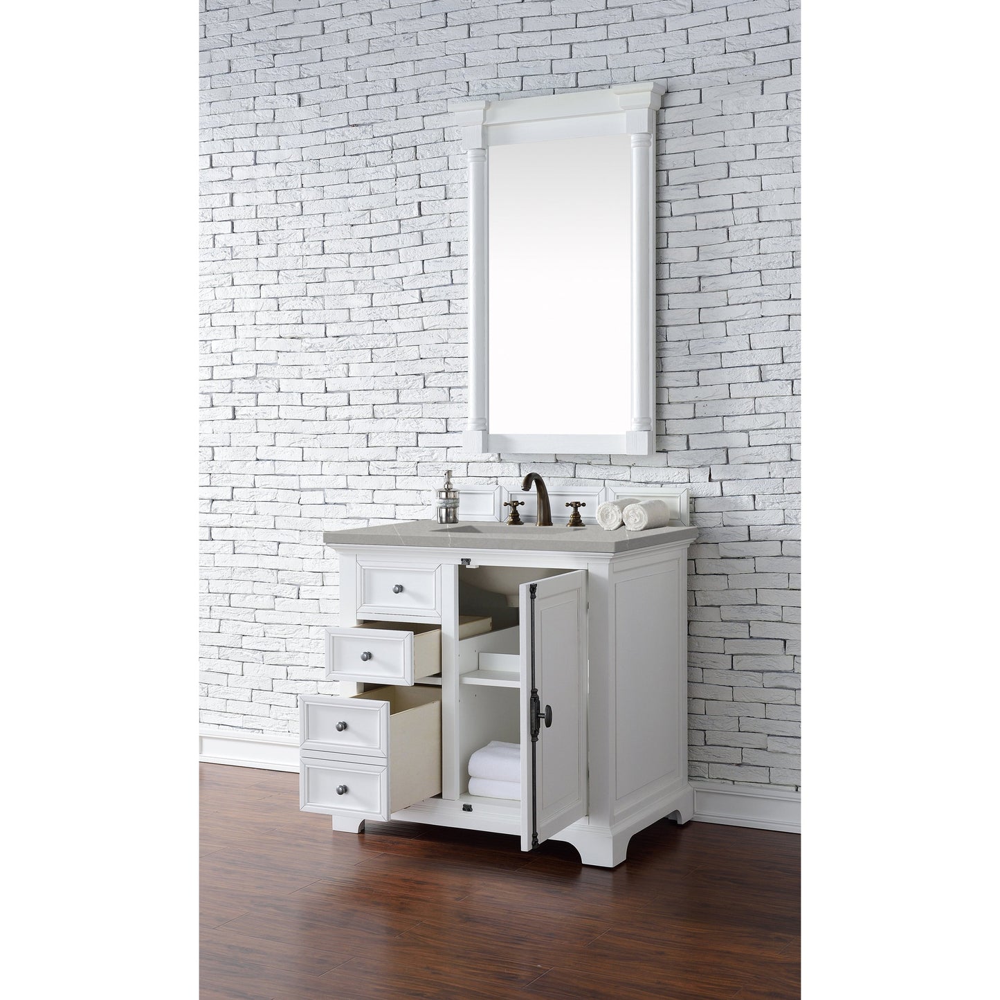 James Martin Vanities Providence 36" Bright White Single Vanity Cabinet With 3cm Eternal Serena Quartz Top