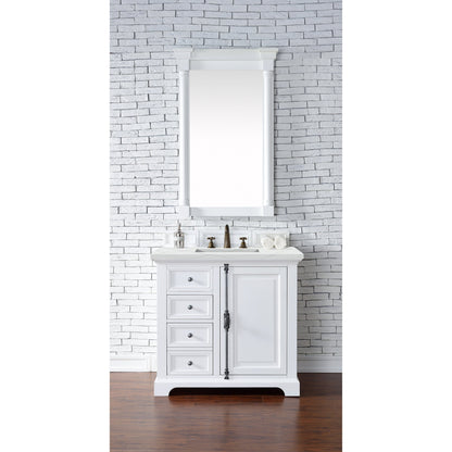 James Martin Vanities Providence 36" Bright White Single Vanity Cabinet With 3cm Ethereal Noctis Quartz Top