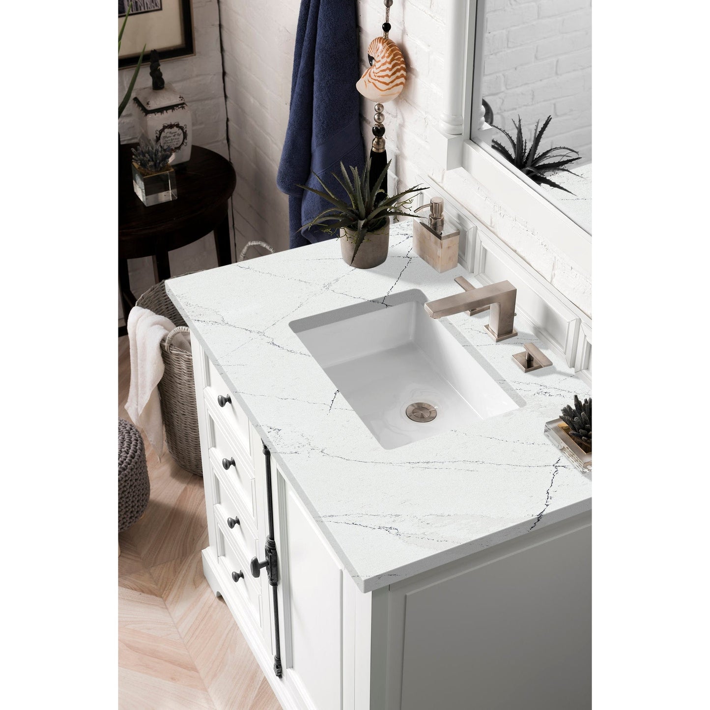 James Martin Vanities Providence 36" Bright White Single Vanity Cabinet With 3cm Ethereal Noctis Quartz Top