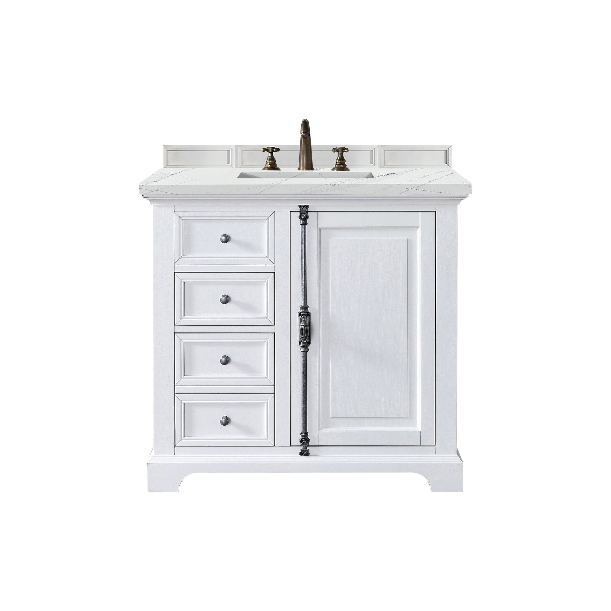 James Martin Vanities Providence 36" Bright White Single Vanity Cabinet With 3cm Ethereal Noctis Quartz Top