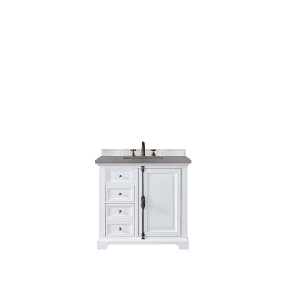 James Martin Vanities Providence 36" Bright White Single Vanity Cabinet With 3cm Grey Expo Quartz Top