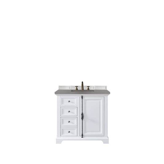 James Martin Vanities Providence 36" Bright White Single Vanity Cabinet With 3cm Grey Expo Quartz Top