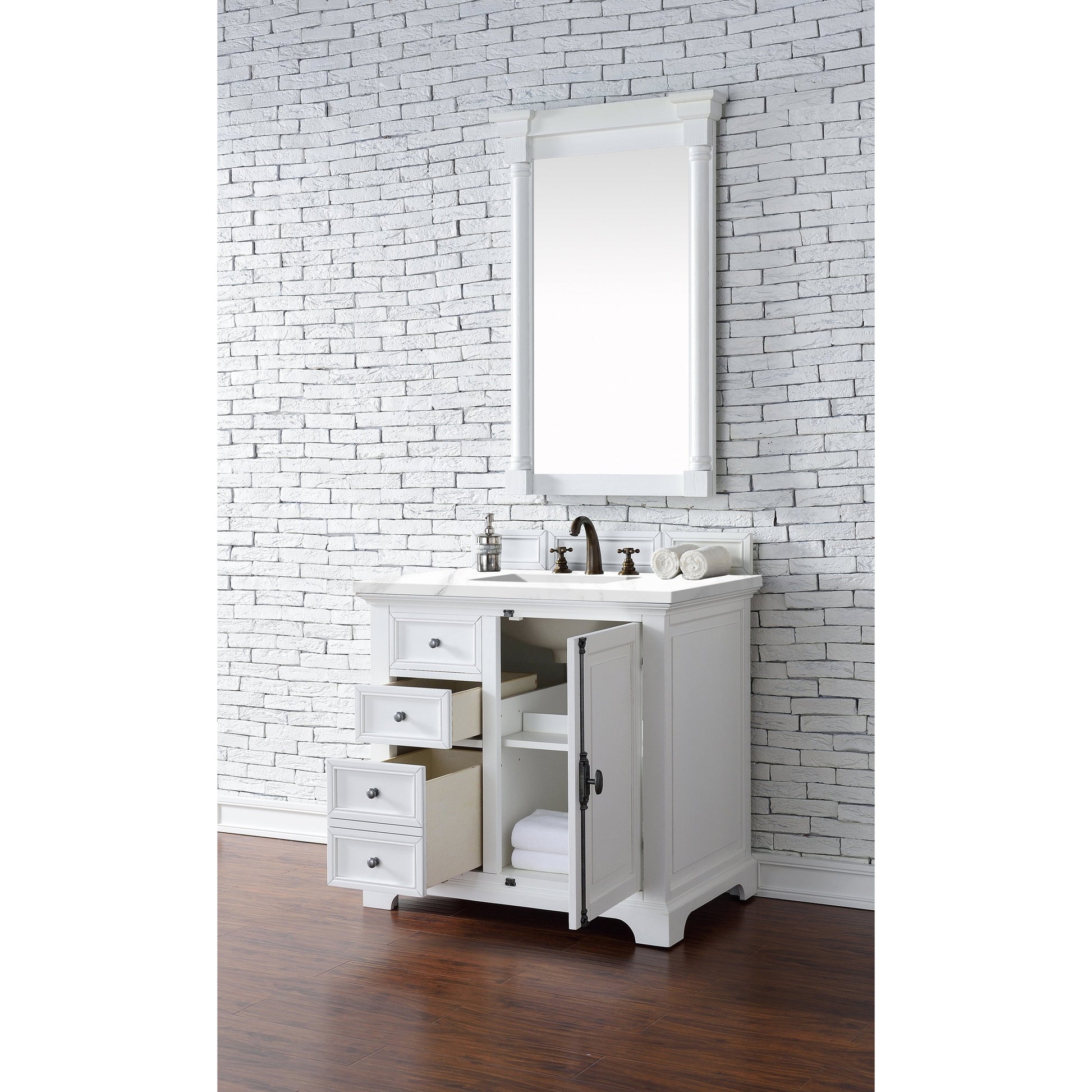 James Martin Vanities Providence 36" Bright White Single Vanity Cabinet With 3cm White Zeus Quartz Top