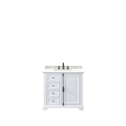 James Martin Vanities Providence 36" Bright White Single Vanity Cabinet With 3cm White Zeus Quartz Top