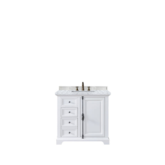 James Martin Vanities Providence 36" Bright White Single Vanity With 3cm Carrara Marble Top