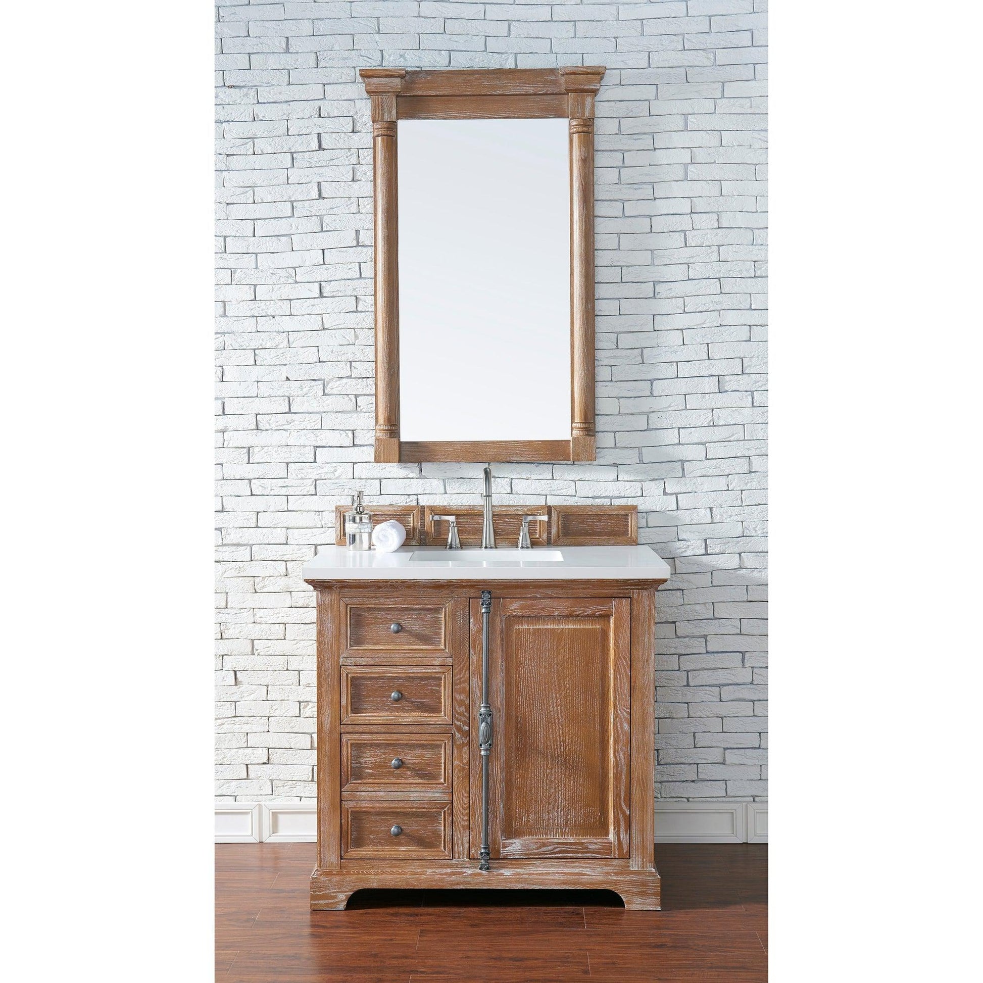 James Martin Vanities Providence 36" Driftwood Single Vanity Cabinet With 3cm White Zeus Quartz Top