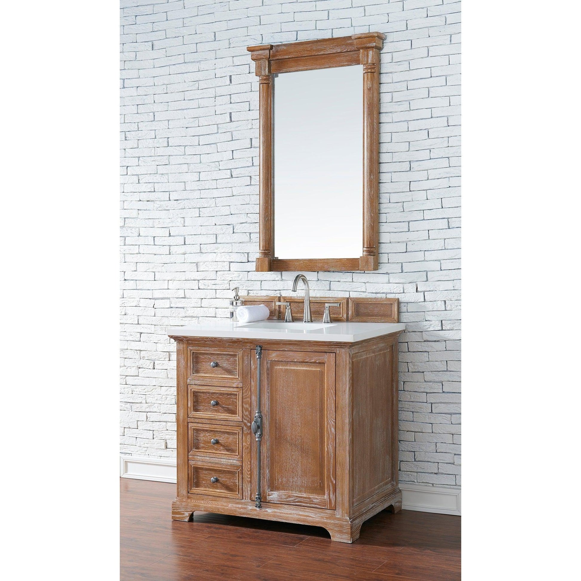 James Martin Vanities Providence 36" Driftwood Single Vanity Cabinet With 3cm White Zeus Quartz Top