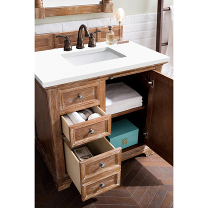 James Martin Vanities Providence 36" Driftwood Single Vanity Cabinet With 3cm White Zeus Quartz Top