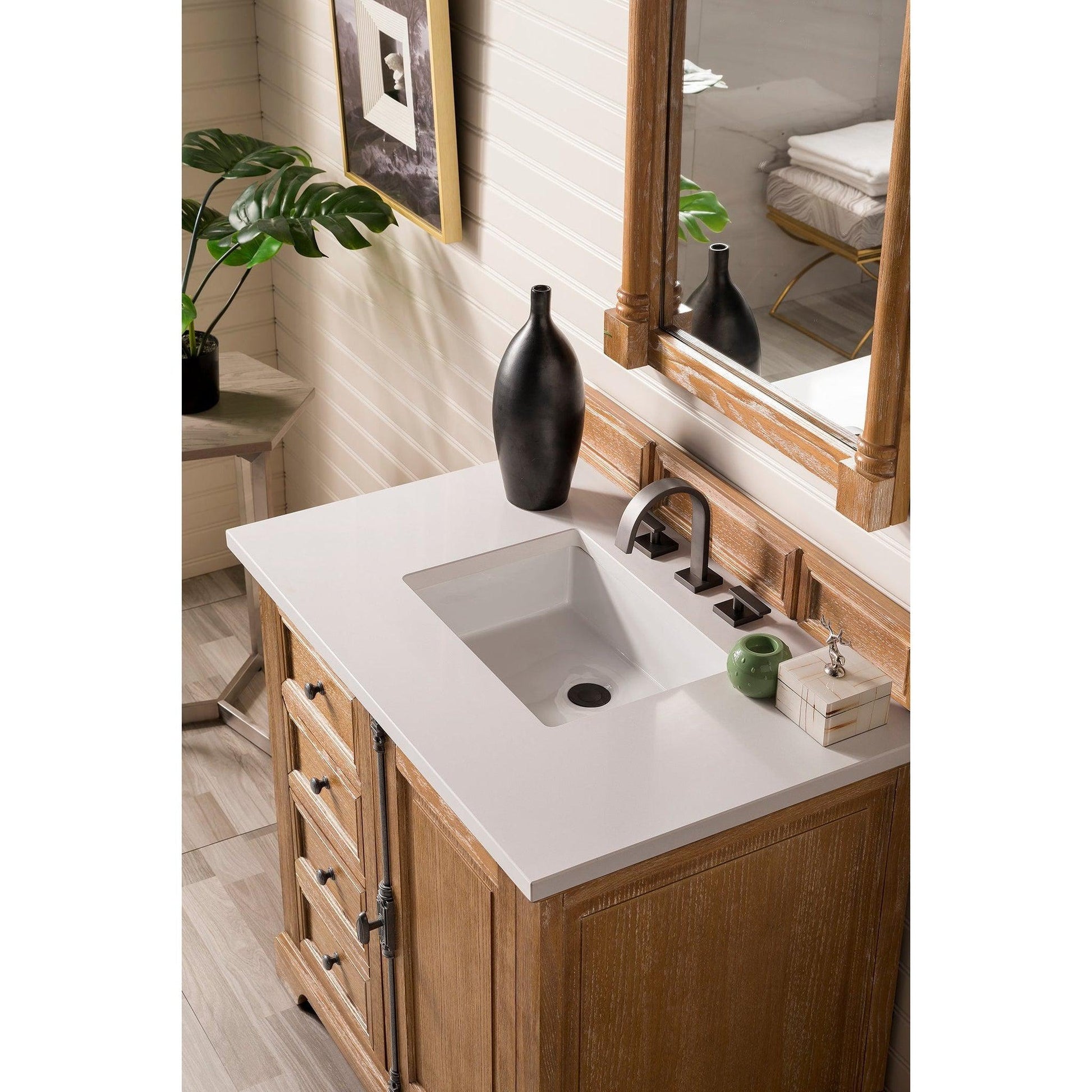 James Martin Vanities Providence 36" Driftwood Single Vanity Cabinet With 3cm White Zeus Quartz Top