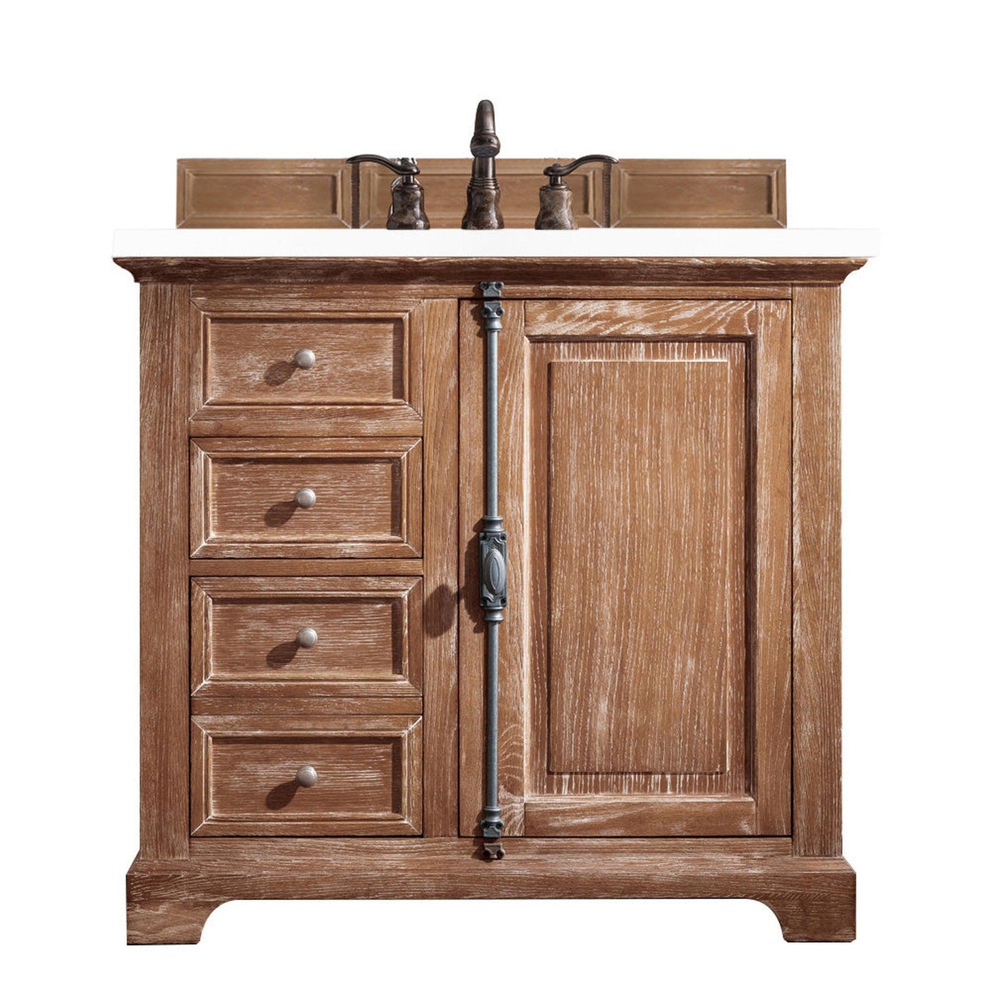 James Martin Vanities Providence 36" Driftwood Single Vanity Cabinet With 3cm White Zeus Quartz Top