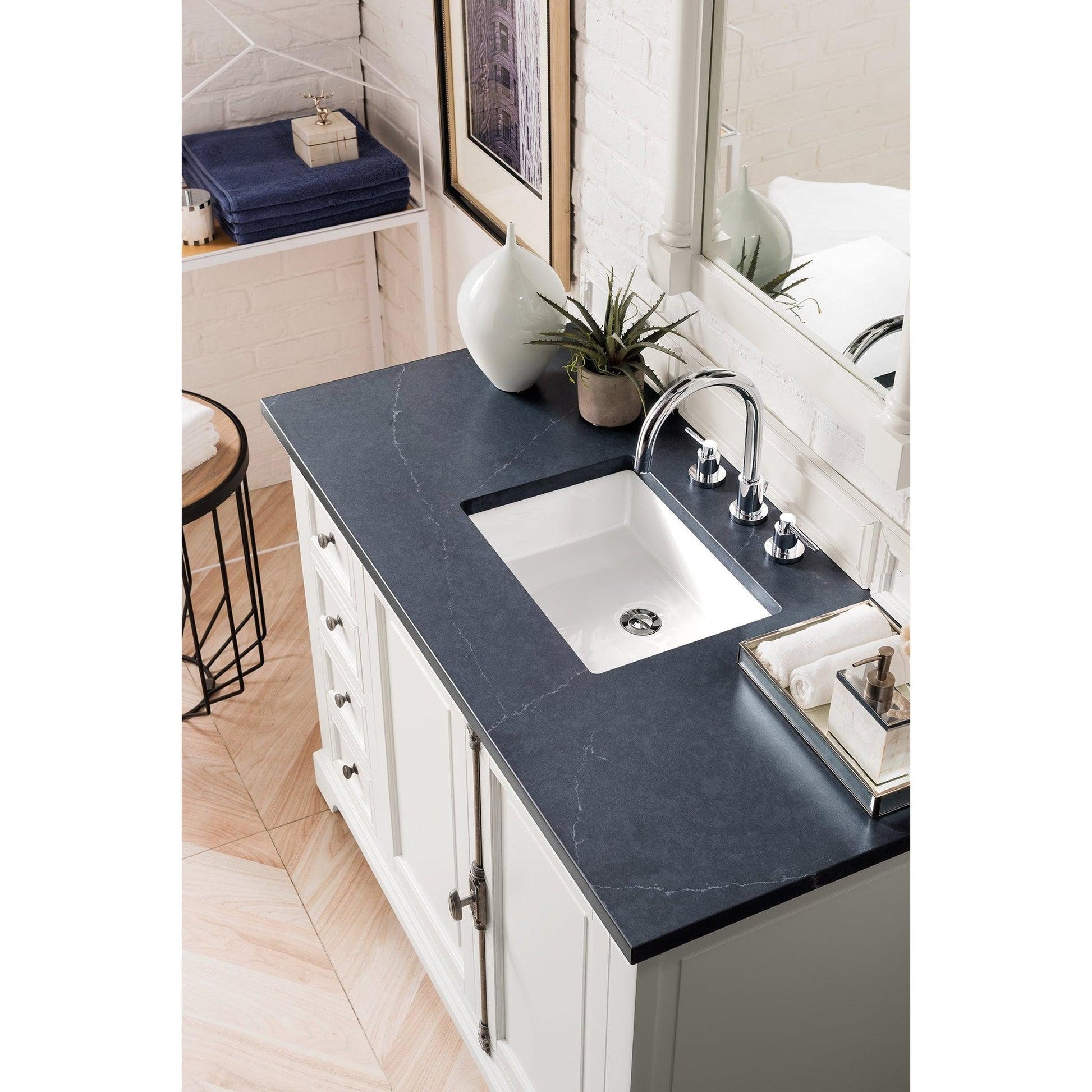 James Martin Vanities Providence 48" Bright White Single Vanity Cabinet With 3cm Charcoal Soapstone Quartz Top