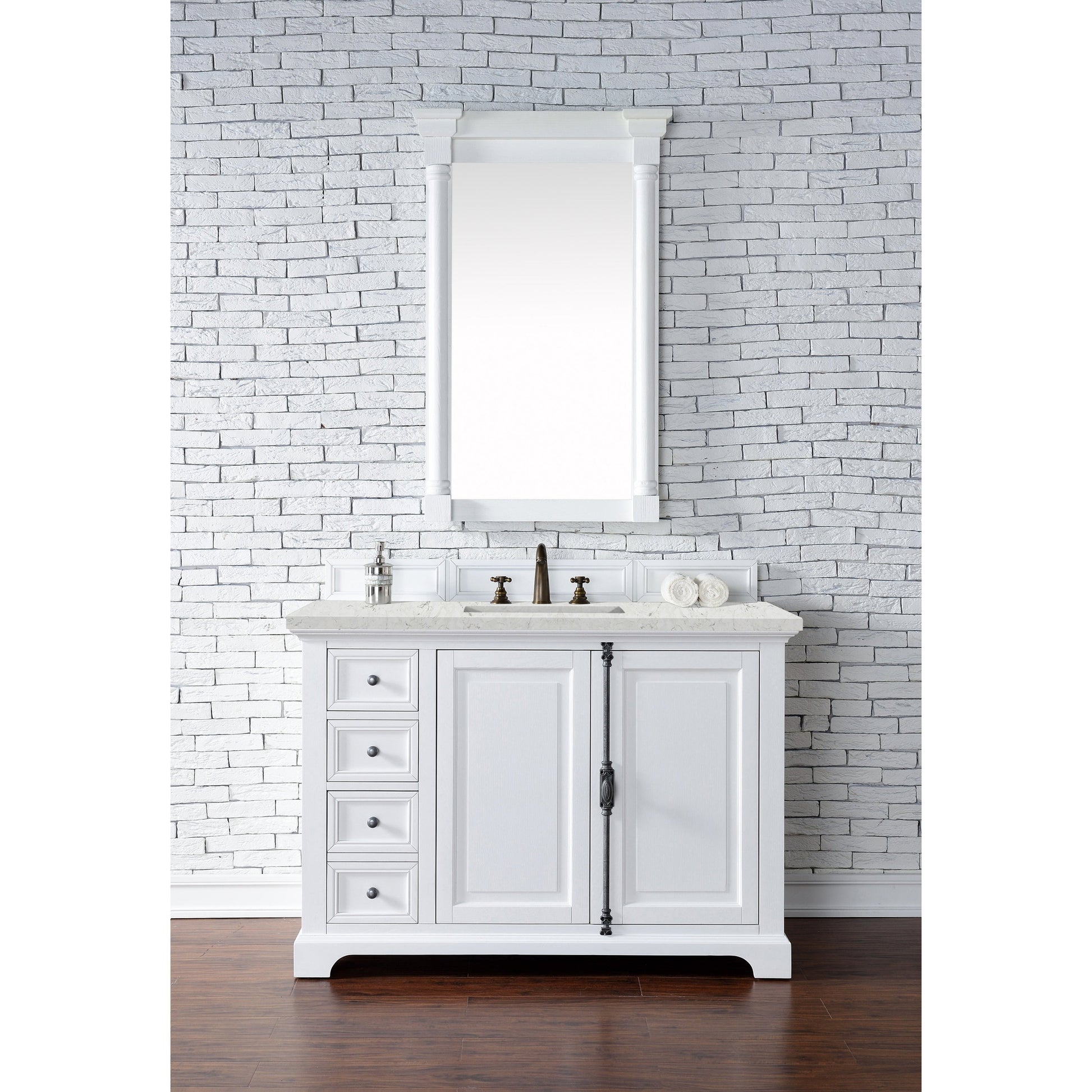 James Martin Vanities Providence 48" Bright White Single Vanity Cabinet With 3cm Eternal Jasmine Pearl Quartz Top