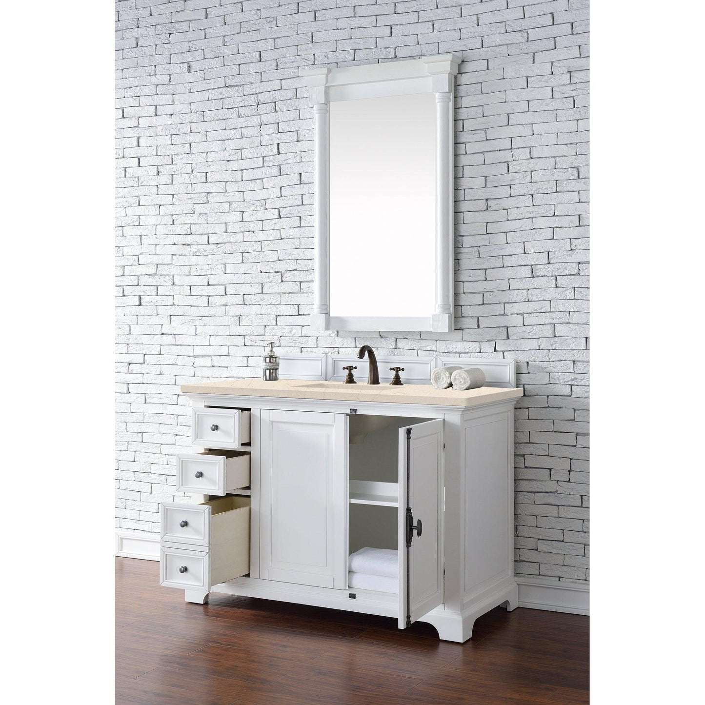 James Martin Vanities Providence 48" Bright White Single Vanity Cabinet With 3cm Eternal Marfil Quartz Top