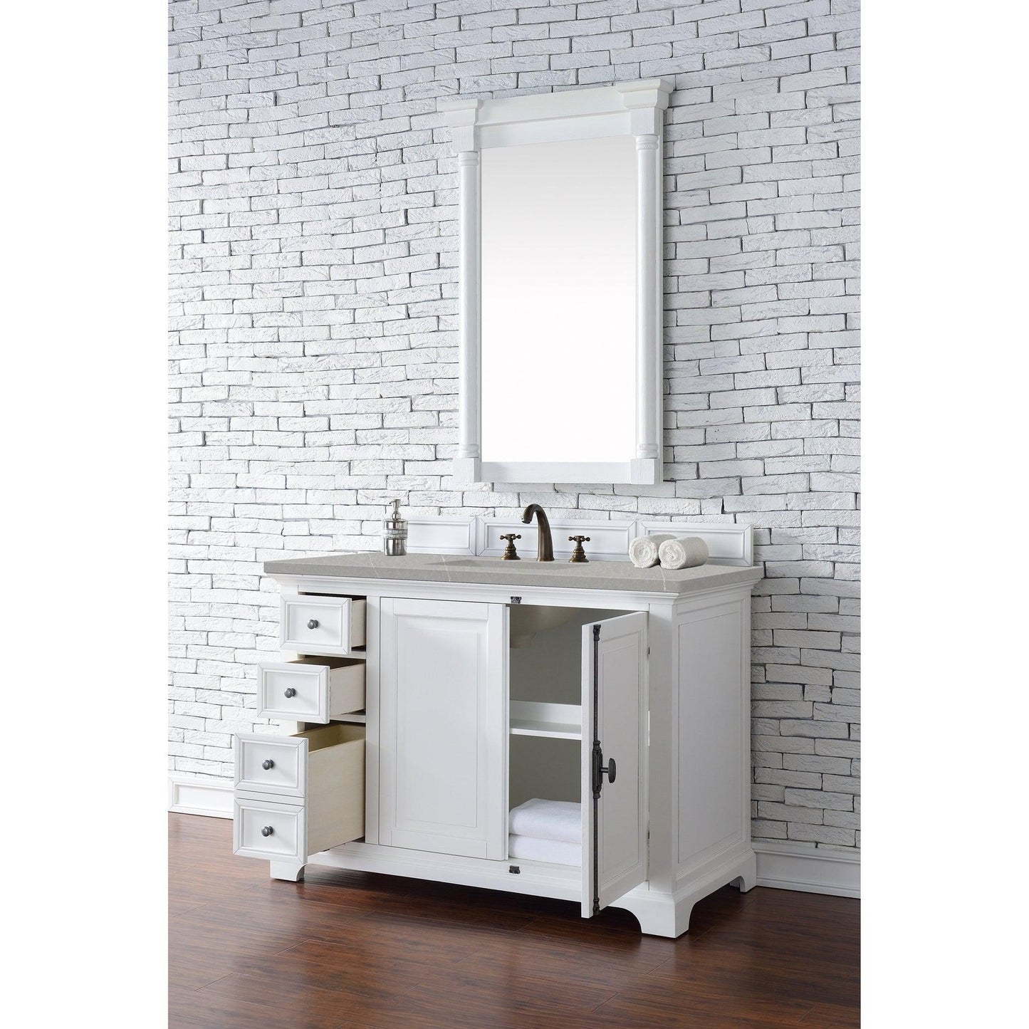 James Martin Vanities Providence 48" Bright White Single Vanity Cabinet With 3cm Eternal Serena Quartz Top