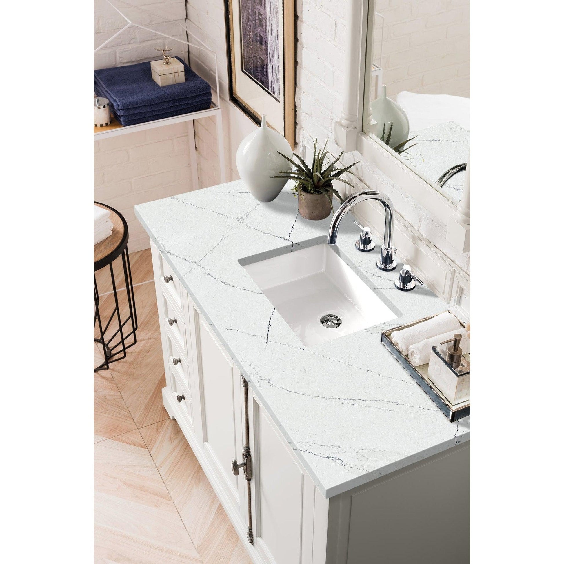 James Martin Vanities Providence 48" Bright White Single Vanity Cabinet With 3cm Ethereal Noctis Quartz Top