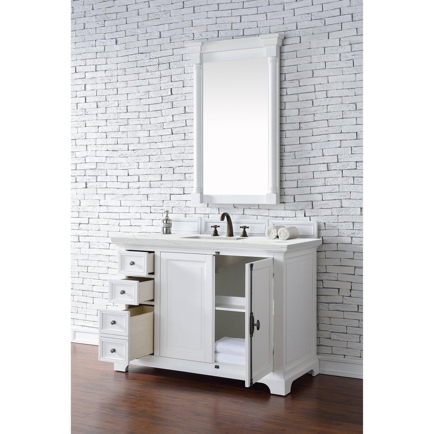 James Martin Vanities Providence 48" Bright White Single Vanity Cabinet With 3cm Ethereal Noctis Quartz Top