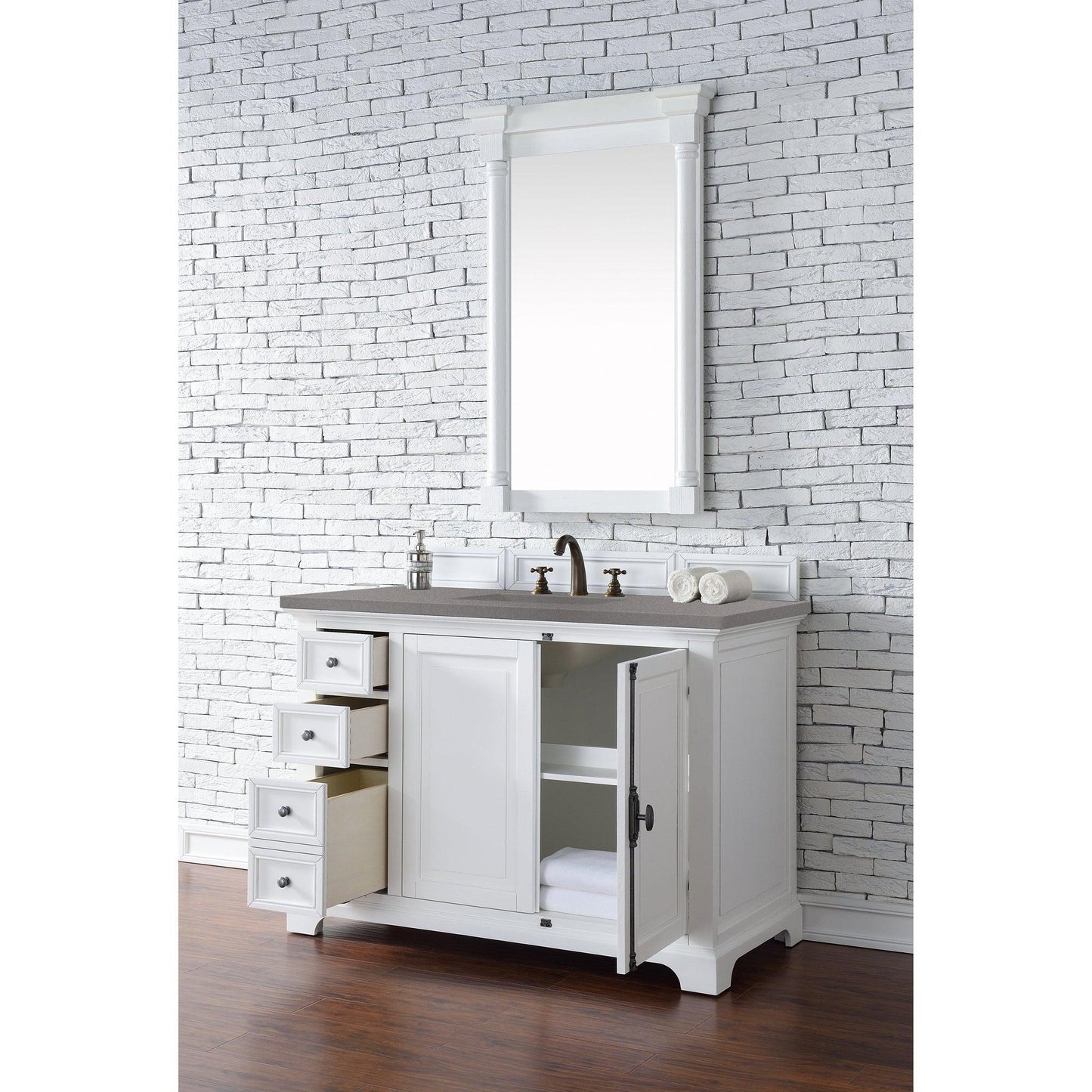 James Martin Vanities Providence 48" Bright White Single Vanity Cabinet With 3cm Grey Expo Quartz Top