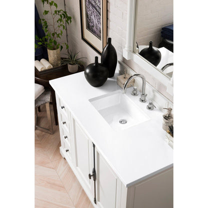 James Martin Vanities Providence 48" Bright White Single Vanity Cabinet With 3cm White Zeus Quartz Top