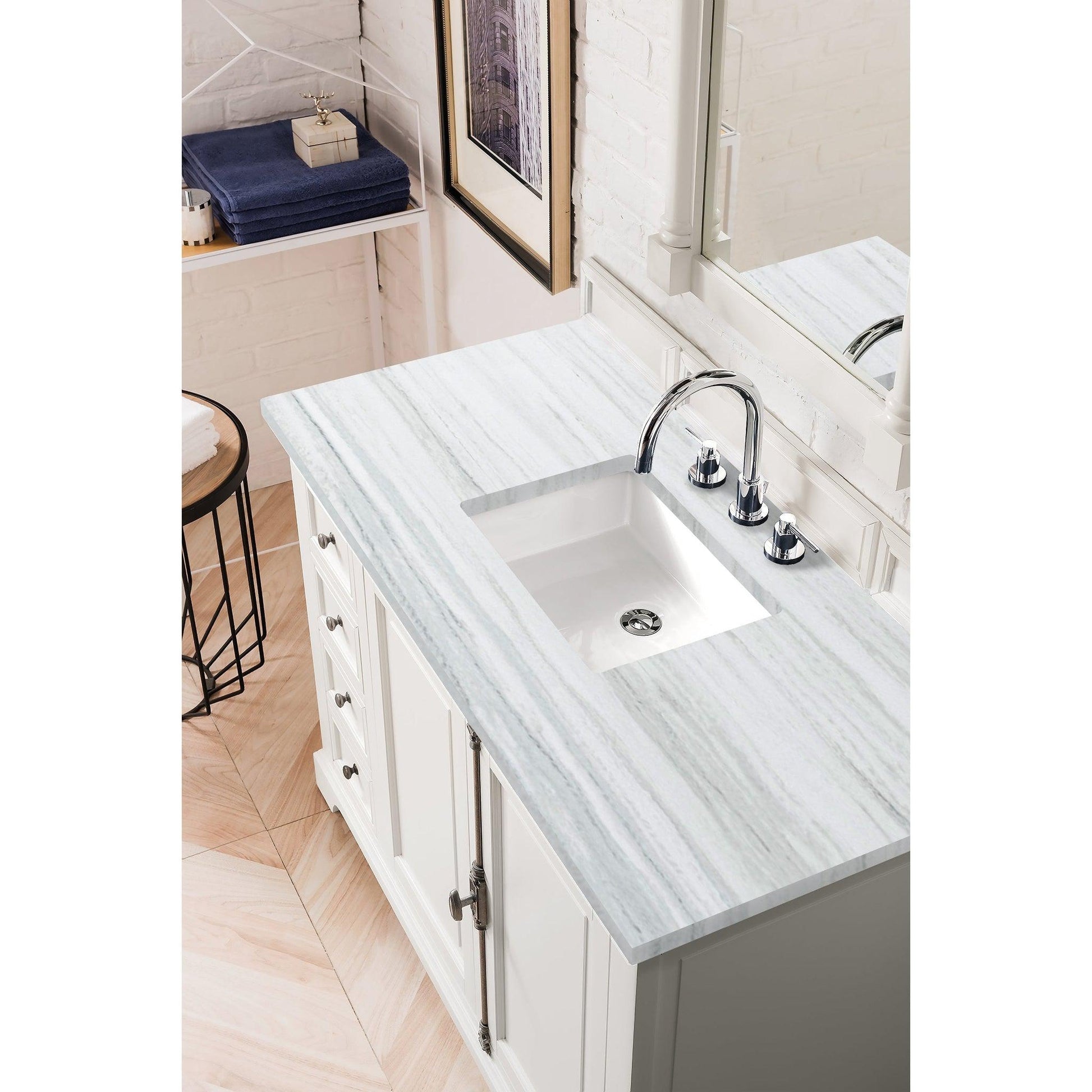 James Martin Vanities Providence 48" Bright White Single Vanity With 3cm Arctic Fall Solid Surface Top