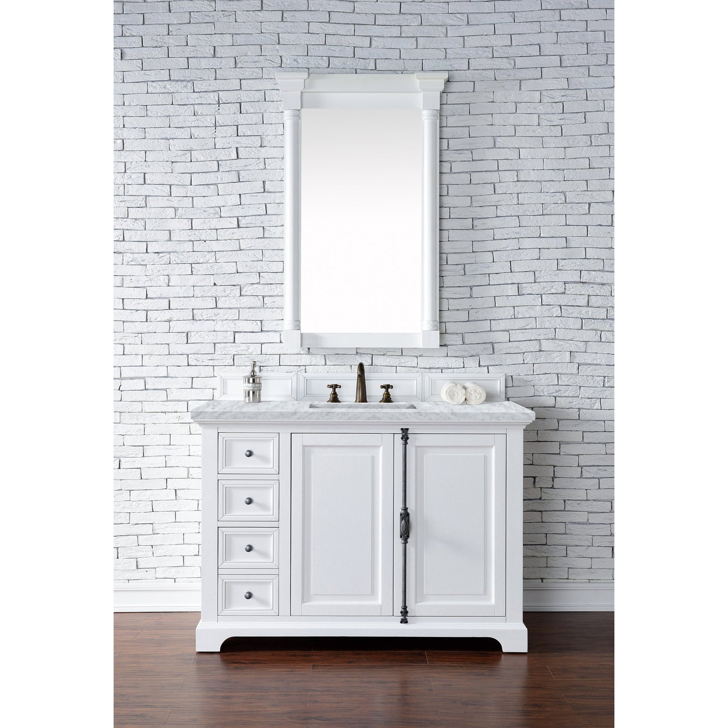 James Martin Vanities Providence 48" Bright White Single Vanity With 3cm Carrara Marble Top