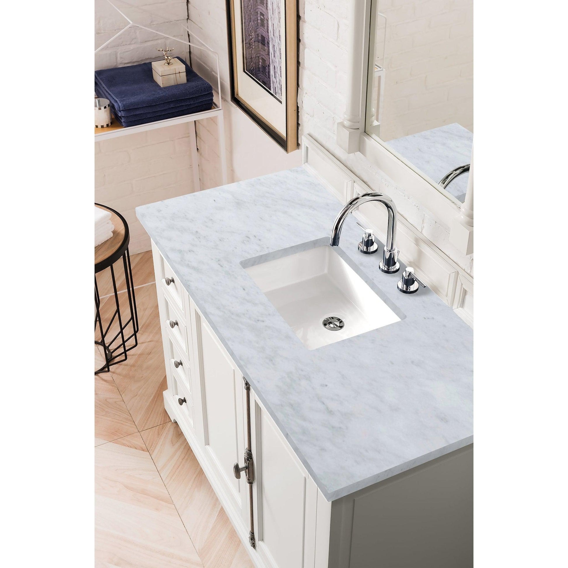 James Martin Vanities Providence 48" Bright White Single Vanity With 3cm Carrara Marble Top