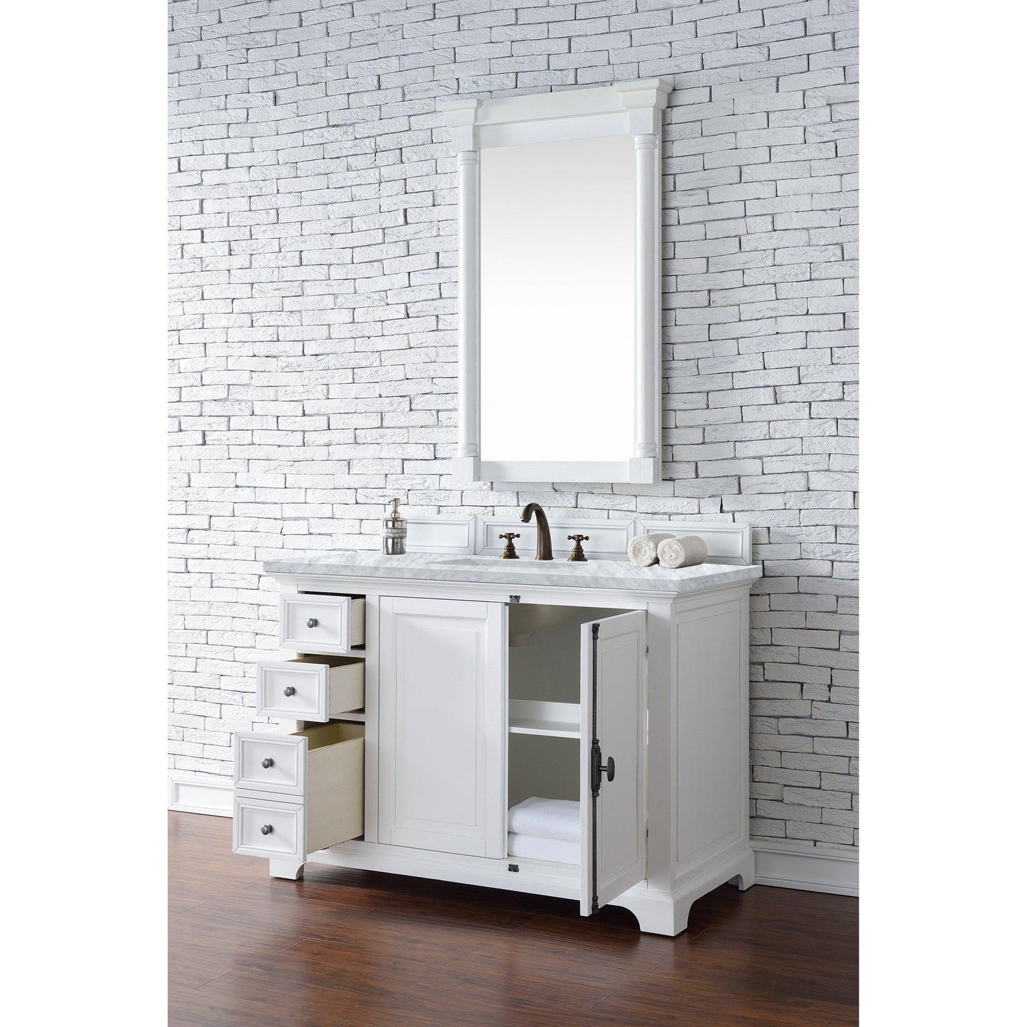 James Martin Vanities Providence 48" Bright White Single Vanity With 3cm Carrara Marble Top